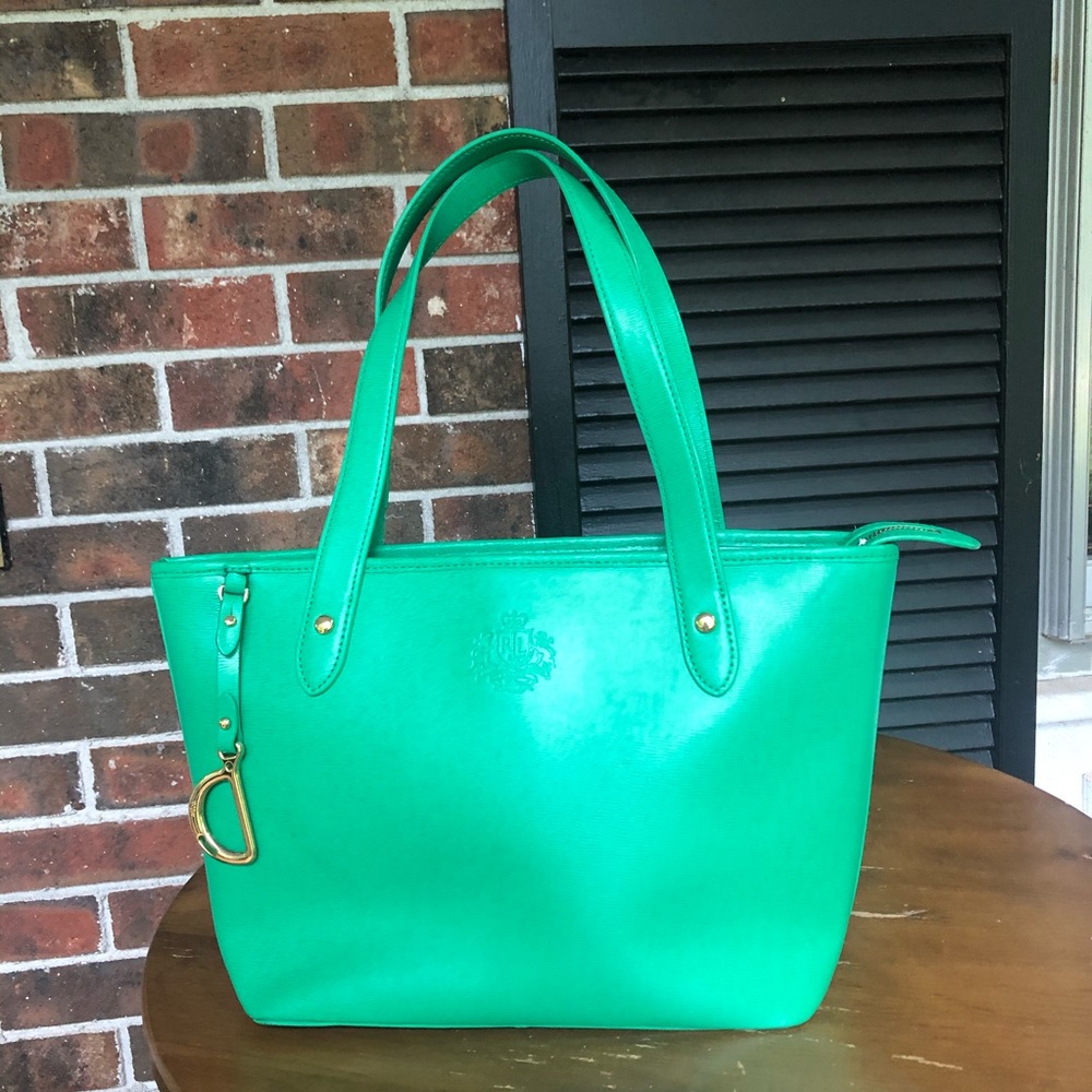 Ralph Lauren Kelly green leather zippered tote